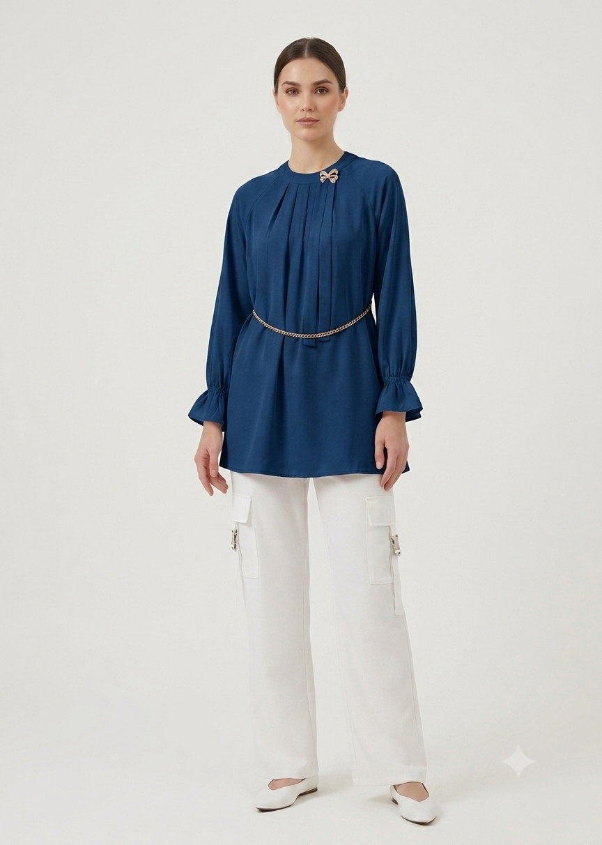 Elegant Flared-Sleeve Fusion Co-Ord Set Zinc