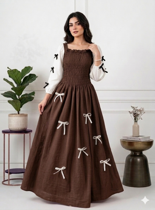 The Smocked Ribbon Maxi Brown