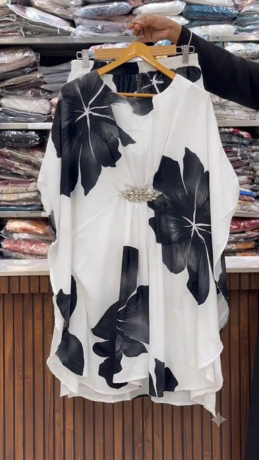 ✨ Digital Floral Kaftan Black
