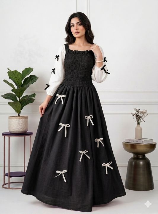 The Smocked Ribbon Maxi black